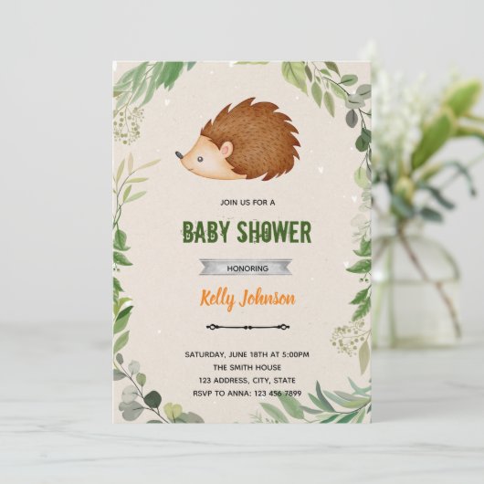 Invitation d'anniversaire hérisson de la forêt ver (Debout devant)