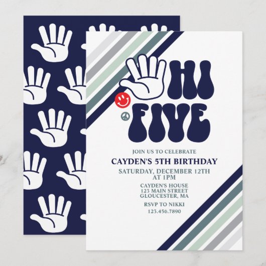 Invitation d'anniversaire Hi Five Rayures Rétro (Devant / Derrière)