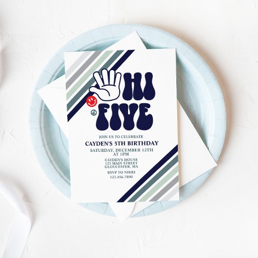 Invitation d'anniversaire Hi Five Rayures Rétro