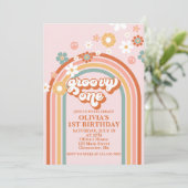 Invitation d'anniversaire Hippie Rainbow Groovy On (Debout devant)
