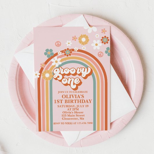 Invitation d'anniversaire Hippie Rainbow Groovy On