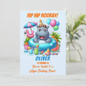 Invitation d'anniversaire Hippo Pool Party HipHip (Debout devant)