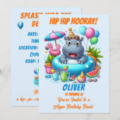 Invitation d'anniversaire Hippo Pool Party HipHip (Devant / Derrière)