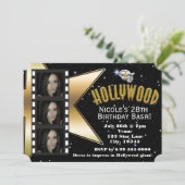 Invitation d'anniversaire Hollywood Noir & Or avec (Debout devant)