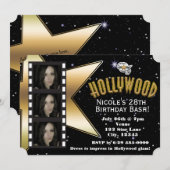 Invitation d'anniversaire Hollywood Noir & Or avec (Devant / Derrière)