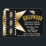 Invitation d'anniversaire Hollywood Noir & Or avec<br><div class="desc">Invitation d'anniversaire Hollywood Noir & Or avec 3 photos. Personnalisez pour tout événement.</div>