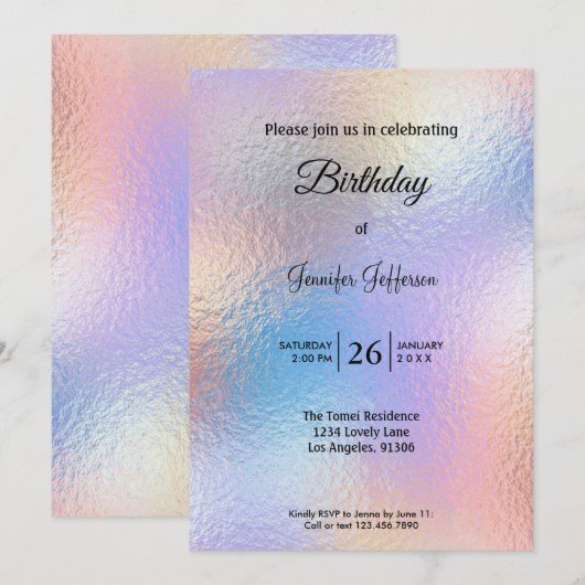 Invitation d'anniversaire holographique moderne (Devant / Derrière)