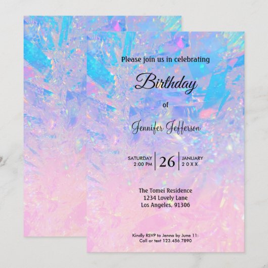 Invitation d'anniversaire holographique moderne (Devant / Derrière)