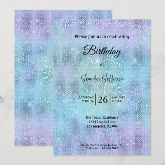 Invitation d'anniversaire holographique moderne (Devant / Derrière)