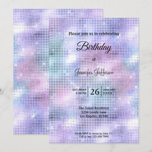 Invitation d'anniversaire holographique moderne (Devant / Derrière)