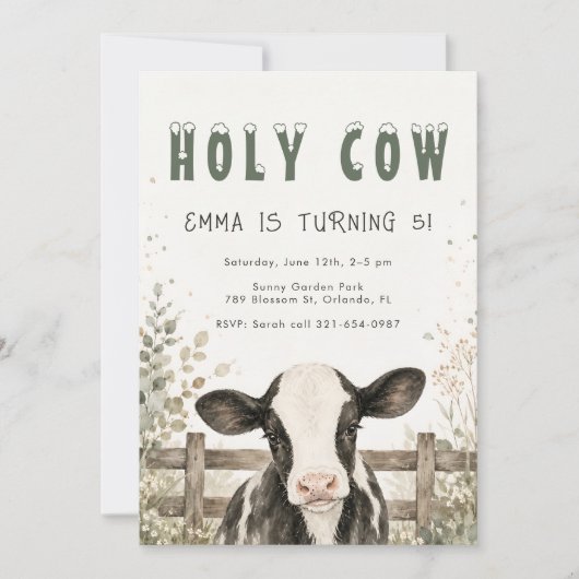 Invitation d'anniversaire Holy Cow (Devant)
