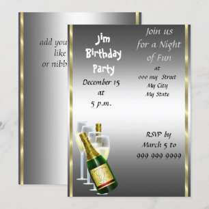 Invitation d'anniversaire homme argent
