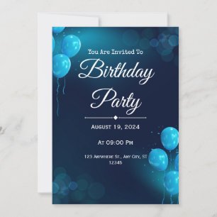 Invitation d'anniversaire illustrative bleu foncé