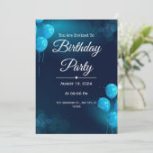 Invitation d'anniversaire illustrative bleu foncé (Debout devant)