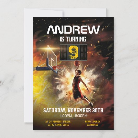 Invitation d'anniversaire imprimable de basketball (Devant)