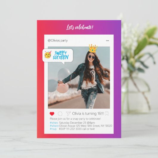 Invitation d'anniversaire InstaParty Color (Debout devant)