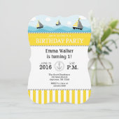 Invitation d'anniversaire jaune bleu marine (Debout devant)