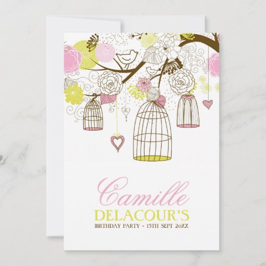 Invitation d'anniversaire Jaune et Rose (Dos)