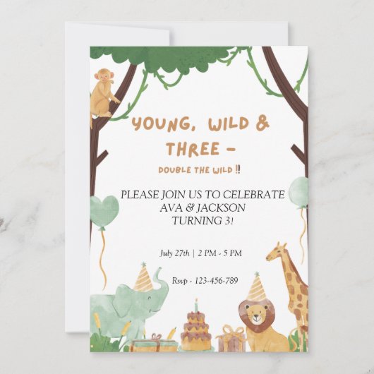 Invitation d'anniversaire Jeune, Sauvage et Trois (Devant)
