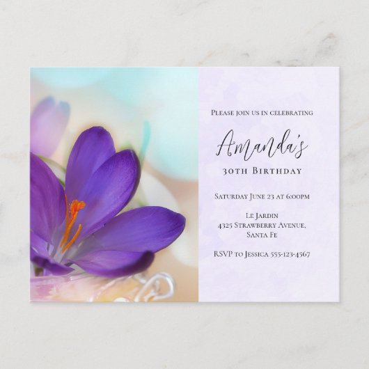 Invitation d'anniversaire jolie Crocus de printemp (Devant)