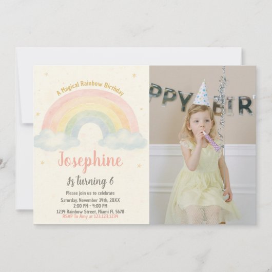 Invitation d'anniversaire joyeuse à arc-en-ciel (Devant)