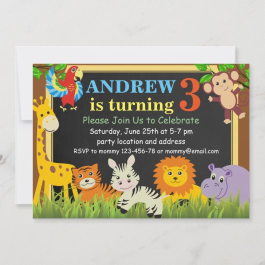 Invitation d'anniversaire jungle, Invitation safar (Devant)