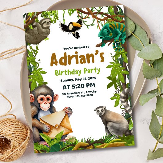 Invitation d'anniversaire Jungle Safari Animaux An