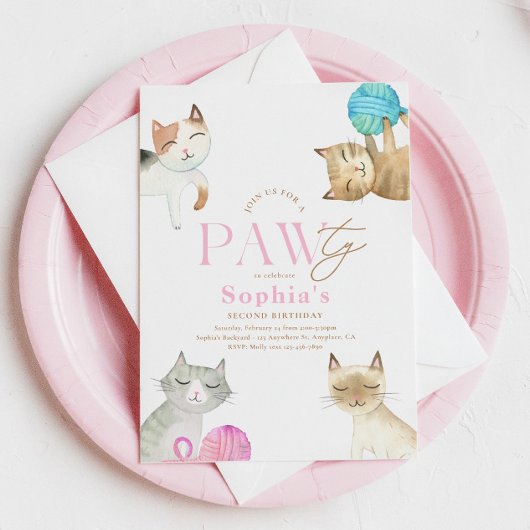 Invitation d'anniversaire Kitty Paw-ty