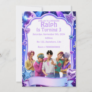 Invitation d'anniversaire Kpop | Fête de star pop
