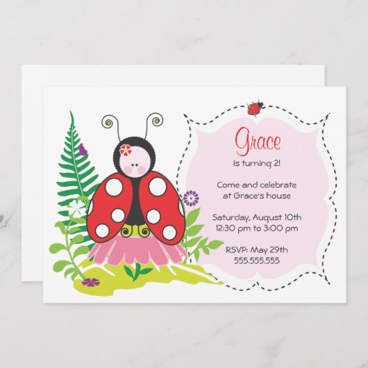 Invitation d'anniversaire - Ladybug (Devant / Derrière)