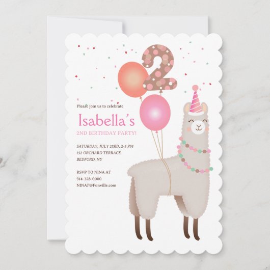 Invitation d'anniversaire lama 2 ans (Devant)