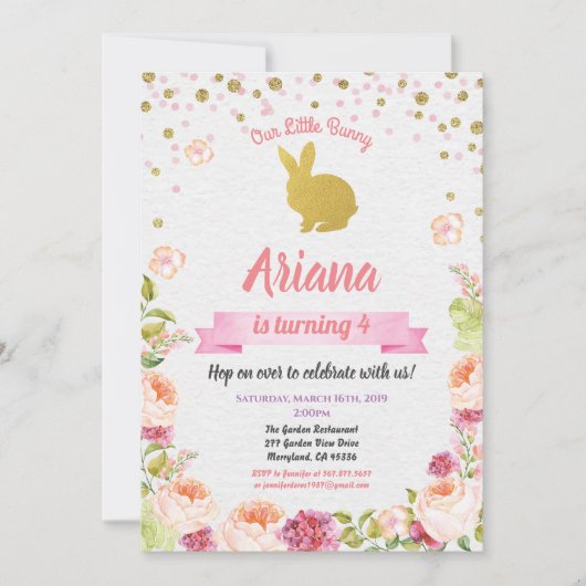 Invitation d'anniversaire lapin de Pâques pour fil (Devant)