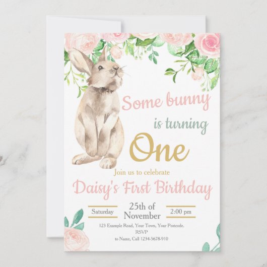 Invitation d'anniversaire lapin, Invitation pour 1 (Devant)