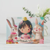 Invitation d'anniversaire Lapin Mignon pour Filles (Debout devant)