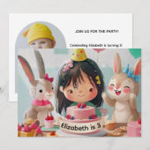 Invitation d'anniversaire Lapin Mignon pour Filles (Devant / Derrière)