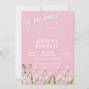 Invitation d'anniversaire Lapin Rose Mignon & Tuli