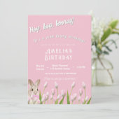 Invitation d'anniversaire Lapin Rose Mignon & Tuli (Debout devant)