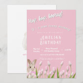 Invitation d'anniversaire Lapin Rose Mignon & Tuli (Devant / Derrière)