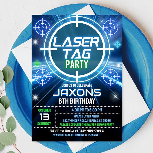 Invitation d'anniversaire Laser Tag Neon Laser Tag