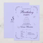 Invitation d'anniversaire lavande (Devant / Derrière)