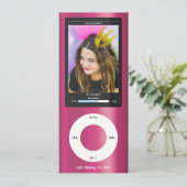 Invitation d'anniversaire Lecteur MP3 Rose II (Debout devant)