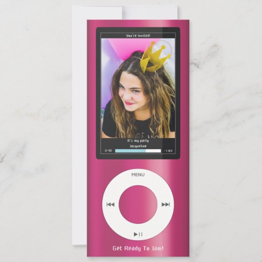 Invitation d'anniversaire Lecteur MP3 Rose II (Devant)