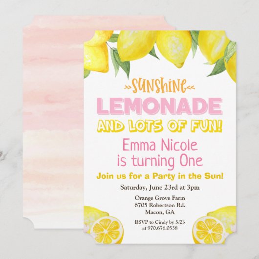 Invitation d'anniversaire Lemon Lemonade TOUT ÂGE (Devant / Derrière)