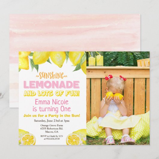 Invitation d'anniversaire Lemon Lemonade TOUT ÂGE (Devant / Derrière)