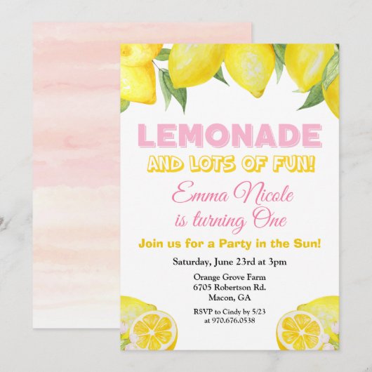 Invitation d'anniversaire Lemon Lemonade TOUT ÂGE (Devant / Derrière)
