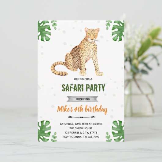 Invitation d'anniversaire léopard guépard (Debout devant)