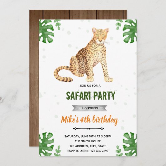 Invitation d'anniversaire léopard guépard (Devant / Derrière)