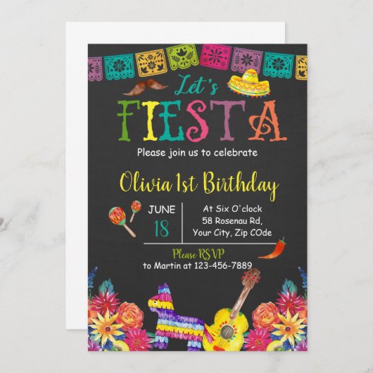 Invitation d'anniversaire Let's Fiesta (Devant / Derrière)