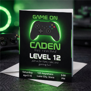 Invitation d'anniversaire Level Up Gamer – Jeu néo