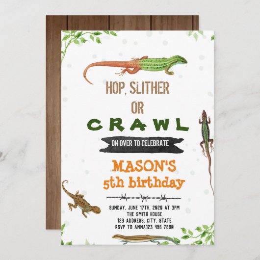 Invitation d'anniversaire lézard (Devant / Derrière)